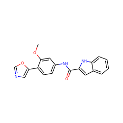 COc1cc(NC(=O)c2cc3ccccc3[nH]2)ccc1-c1cnco1 ZINC000013818669