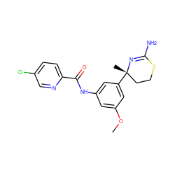 COc1cc(NC(=O)c2ccc(Cl)cn2)cc([C@@]2(C)CCSC(N)=N2)c1 ZINC000169687401