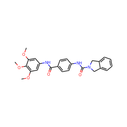 COc1cc(NC(=O)c2ccc(NC(=O)N3Cc4ccccc4C3)cc2)cc(OC)c1OC ZINC000167190073