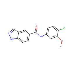 COc1cc(NC(=O)c2ccc3[nH]ncc3c2)ccc1Cl ZINC000147407012