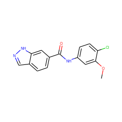 COc1cc(NC(=O)c2ccc3cn[nH]c3c2)ccc1Cl ZINC000228085358