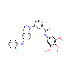 COc1cc(NC(=O)c2cccc(-n3ncc4cc(Nc5ccccc5F)ccc43)c2)cc(OC)c1OC ZINC000039232571