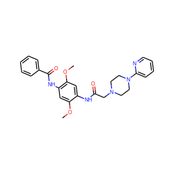 COc1cc(NC(=O)c2ccccc2)c(OC)cc1NC(=O)CN1CCN(c2ccccn2)CC1 ZINC000004099697