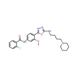 COc1cc(NC(=O)c2ccccc2F)ccc1-c1nnc(NCCCCN2CCCCC2)o1 ZINC000084633952