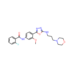 COc1cc(NC(=O)c2ccccc2F)ccc1-c1nnc(NCCCN2CCOCC2)o1 ZINC000084587941