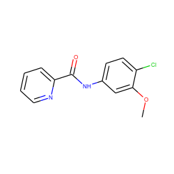 COc1cc(NC(=O)c2ccccn2)ccc1Cl ZINC000043122151