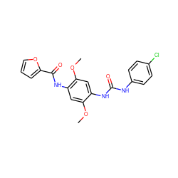 COc1cc(NC(=O)c2ccco2)c(OC)cc1NC(=O)Nc1ccc(Cl)cc1 ZINC000001324422