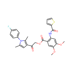 COc1cc(NC(=O)c2cccs2)c(C(=O)OCC(=O)c2cc(C)n(-c3ccc(F)cc3)c2C)cc1OC ZINC000003347976