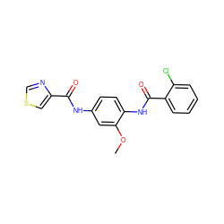 COc1cc(NC(=O)c2cscn2)ccc1NC(=O)c1ccccc1Cl ZINC000066077938