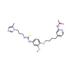 COc1cc(NC(=S)NCCCn2cncc2C)ccc1OCCCCc1ccnc(NC(C)=O)c1 ZINC001772571093