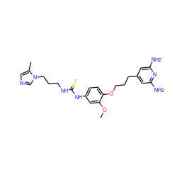 COc1cc(NC(=S)NCCCn2cncc2C)ccc1OCCCc1cc(N)nc(N)c1 ZINC001772575228