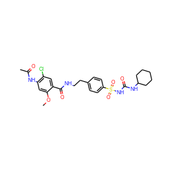 COc1cc(NC(C)=O)c(Cl)cc1C(=O)NCCc1ccc(S(=O)(=O)NC(=O)NC2CCCCC2)cc1 ZINC000299828420