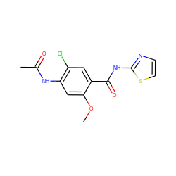 COc1cc(NC(C)=O)c(Cl)cc1C(=O)Nc1nccs1 ZINC000004783378