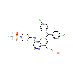 COc1cc(NC2CCN(S(=O)(=O)C(F)(F)F)CC2)c2cc(C(c3ccc(Cl)cc3)c3ccc(Cl)cc3)cc(/C=C/CO)c2n1 ZINC001772622004