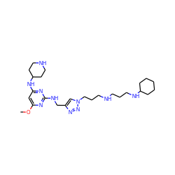 COc1cc(NC2CCNCC2)nc(NCc2cn(CCCNCCCNC3CCCCC3)nn2)n1 ZINC001772584254