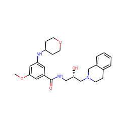 COc1cc(NC2CCOCC2)cc(C(=O)NC[C@H](O)CN2CCc3ccccc3C2)c1 ZINC000217068695