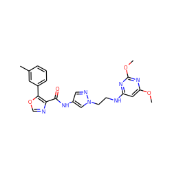 COc1cc(NCCn2cc(NC(=O)c3ncoc3-c3cccc(C)c3)cn2)nc(OC)n1 ZINC000201588739