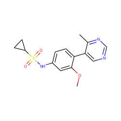 COc1cc(NS(=O)(=O)C2CC2)ccc1-c1cncnc1C ZINC000114028695