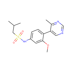 COc1cc(NS(=O)(=O)CC(C)C)ccc1-c1cncnc1C ZINC000169185039