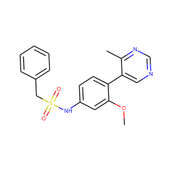 COc1cc(NS(=O)(=O)Cc2ccccc2)ccc1-c1cncnc1C ZINC000114030526