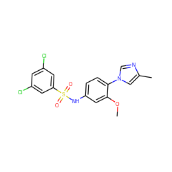 COc1cc(NS(=O)(=O)c2cc(Cl)cc(Cl)c2)ccc1-n1cnc(C)c1 ZINC000103290257