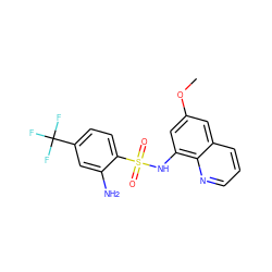 COc1cc(NS(=O)(=O)c2ccc(C(F)(F)F)cc2N)c2ncccc2c1 ZINC000201606715