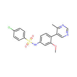 COc1cc(NS(=O)(=O)c2ccc(Cl)cc2)ccc1-c1cncnc1C ZINC000114027939