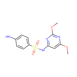 COc1cc(NS(=O)(=O)c2ccc(N)cc2)nc(OC)n1 ZINC000013233295