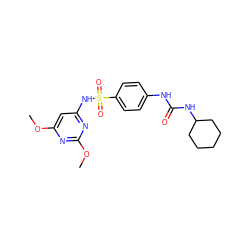 COc1cc(NS(=O)(=O)c2ccc(NC(=O)NC3CCCCC3)cc2)nc(OC)n1 ZINC000000730699