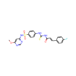 COc1cc(NS(=O)(=O)c2ccc(NC(=S)NC(=O)/C=C/c3ccc(F)cc3)cc2)ncn1 ZINC000002196610