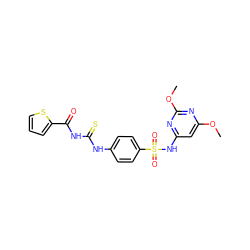 COc1cc(NS(=O)(=O)c2ccc(NC(=S)NC(=O)c3cccs3)cc2)nc(OC)n1 ZINC000002363038