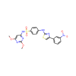 COc1cc(NS(=O)(=O)c2ccc(Nc3nc(-c4cccc([N+](=O)[O-])c4)cs3)cc2)nc(OC)n1 ZINC000013081292