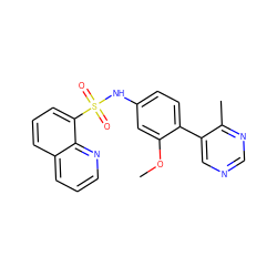 COc1cc(NS(=O)(=O)c2cccc3cccnc23)ccc1-c1cncnc1C ZINC000114026507