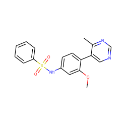 COc1cc(NS(=O)(=O)c2ccccc2)ccc1-c1cncnc1C ZINC000114033472