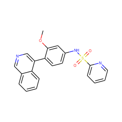 COc1cc(NS(=O)(=O)c2ccccn2)ccc1-c1cncc2ccccc12 ZINC000114026639