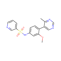 COc1cc(NS(=O)(=O)c2cccnc2)ccc1-c1cncnc1C ZINC000114028118