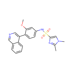 COc1cc(NS(=O)(=O)c2cn(C)c(C)n2)ccc1-c1cncc2ccccc12 ZINC000169710775