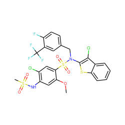 COc1cc(NS(C)(=O)=O)c(Cl)cc1S(=O)(=O)N(Cc1ccc(F)c(C(F)(F)F)c1)c1sc2ccccc2c1Cl ZINC000164733269