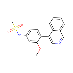 COc1cc(NS(C)(=O)=O)ccc1-c1cncc2ccccc12 ZINC000114027106