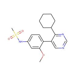 COc1cc(NS(C)(=O)=O)ccc1-c1cncnc1C1CCCCC1 ZINC000114028871