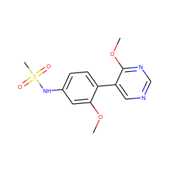 COc1cc(NS(C)(=O)=O)ccc1-c1cncnc1OC ZINC000169710778