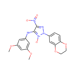 COc1cc(Nc2c([N+](=O)[O-])nn(-c3ccc4c(c3)OCCO4)[n+]2[O-])cc(OC)c1 ZINC000008682807