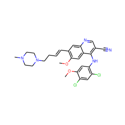 COc1cc(Nc2c(C#N)cnc3cc(/C=C/CCN4CCN(C)CC4)c(OC)cc23)c(Cl)cc1Cl ZINC000049066567