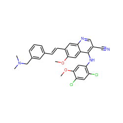 COc1cc(Nc2c(C#N)cnc3cc(/C=C/c4cccc(CN(C)C)c4)c(OC)cc23)c(Cl)cc1Cl ZINC000049780256