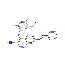 COc1cc(Nc2c(C#N)cnc3cc(/C=C/c4cccnc4)ccc23)c(Cl)cc1Cl ZINC000014945503