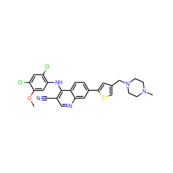 COc1cc(Nc2c(C#N)cnc3cc(-c4cc(CN5CCN(C)CC5)cs4)ccc23)c(Cl)cc1Cl ZINC000026148018