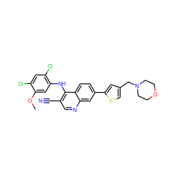 COc1cc(Nc2c(C#N)cnc3cc(-c4cc(CN5CCOCC5)cs4)ccc23)c(Cl)cc1Cl ZINC000014945313