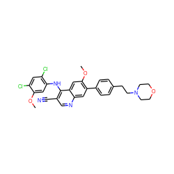 COc1cc(Nc2c(C#N)cnc3cc(-c4ccc(CCN5CCOCC5)cc4)c(OC)cc23)c(Cl)cc1Cl ZINC000014945454