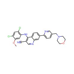 COc1cc(Nc2c(C#N)cnc3cc(-c4ccc(CN5CCOCC5)cn4)ccc23)c(Cl)cc1Cl ZINC000045319101