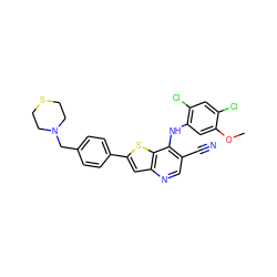 COc1cc(Nc2c(C#N)cnc3cc(-c4ccc(CN5CCSCC5)cc4)sc23)c(Cl)cc1Cl ZINC000014945292